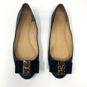 Tory Burch Chase Leather Ballet Flats with Tortoise Suede Bow